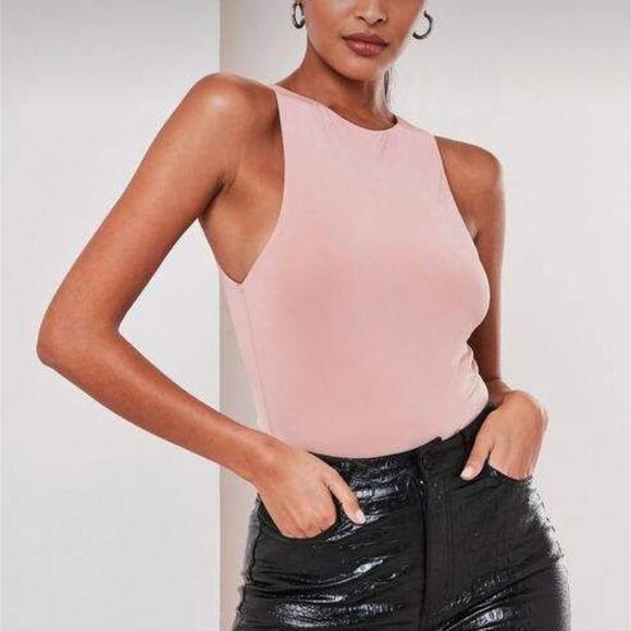 missguided tall seam free racer neck bodysuit pink size 8 NWT - Picture 1 of 5